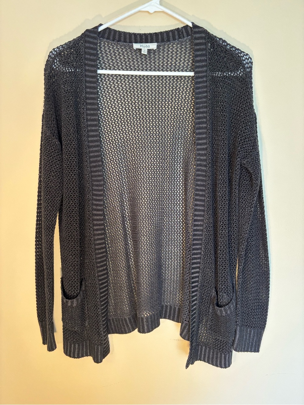 Mudd Open-Weave Cardigan in Charcoal Gray